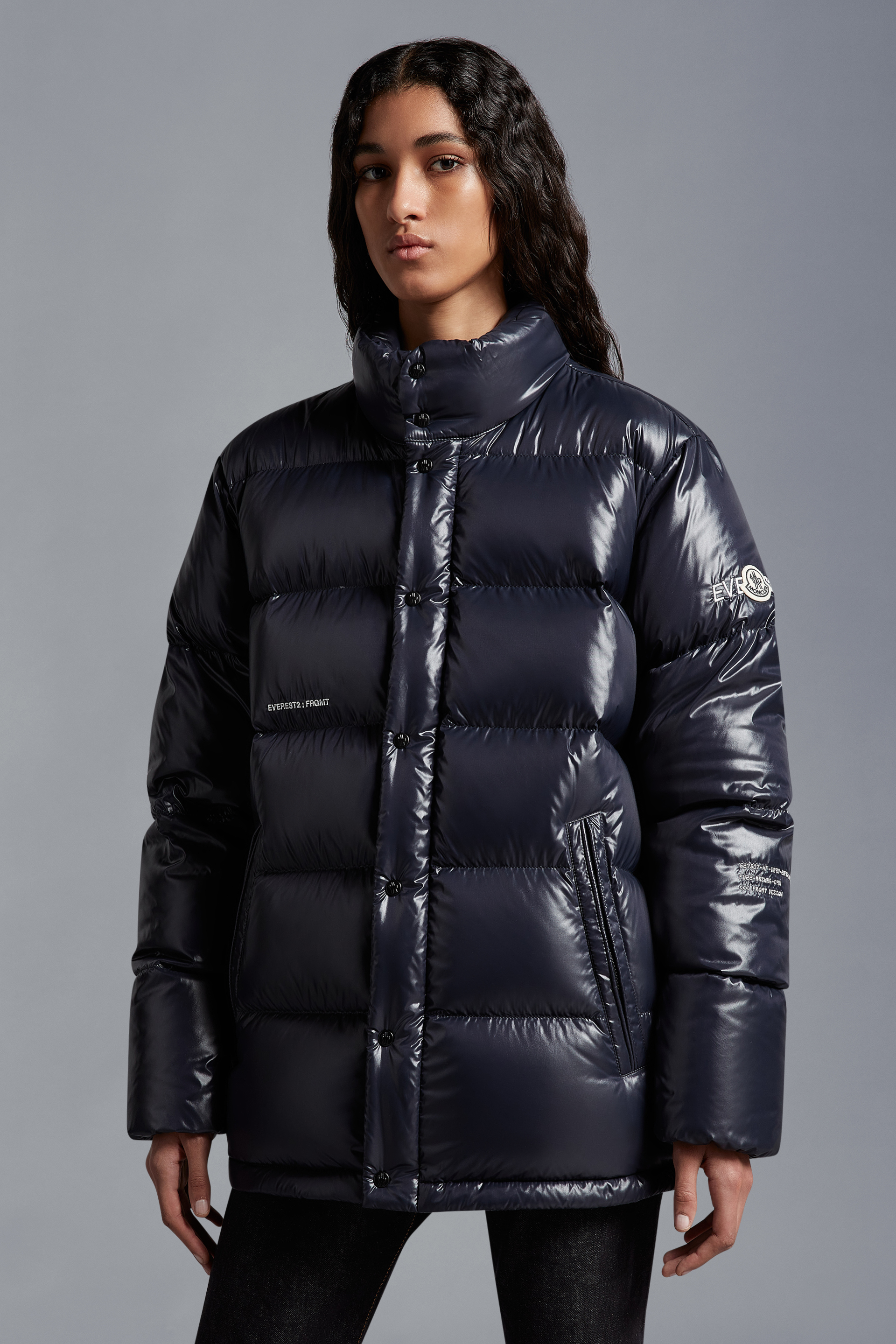 藤原浩Ryne男女款短款冬季羽绒服夹克外套海军蓝色– Moncler x