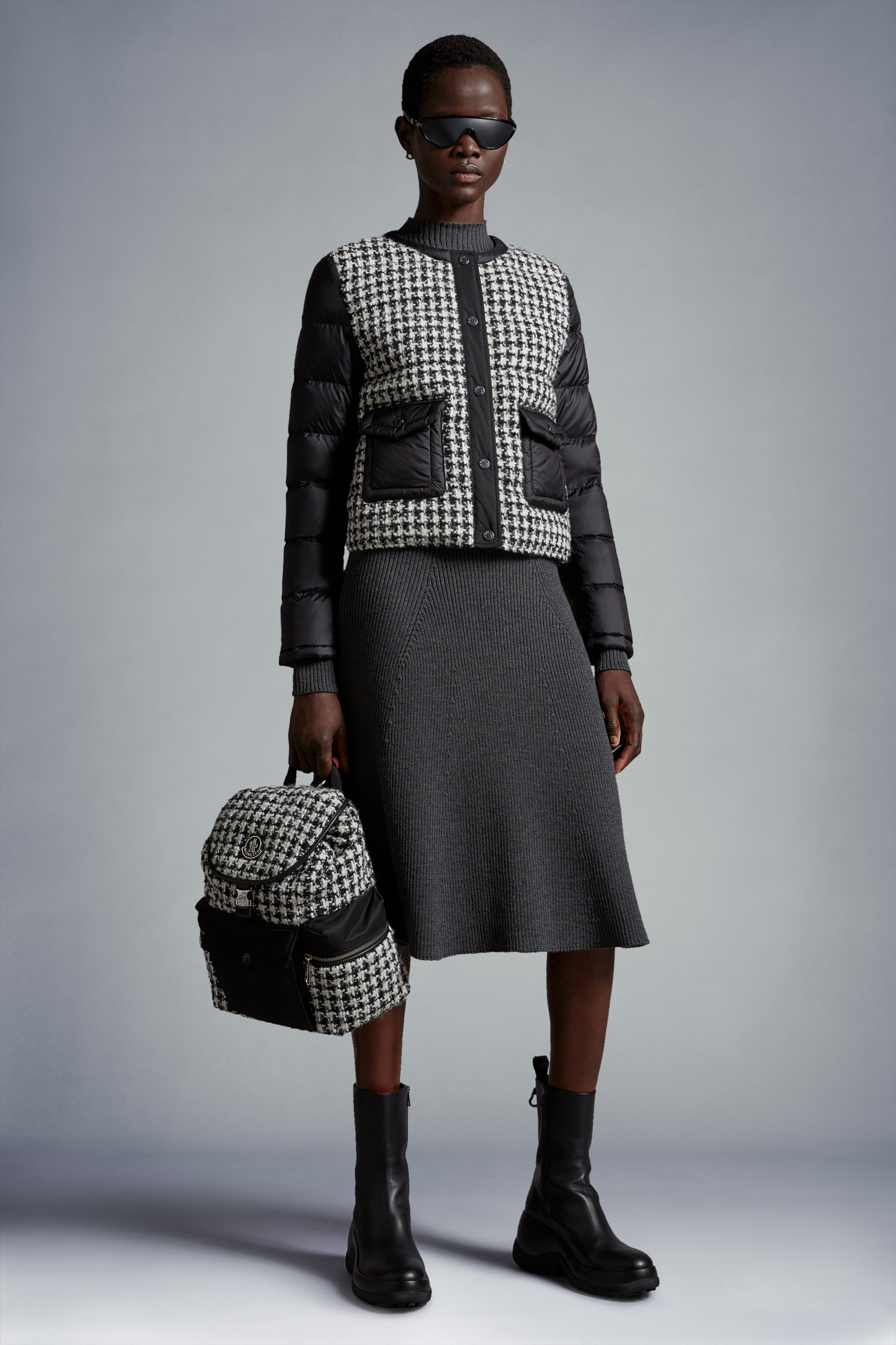 秋冬新品Becasse短款千鸟格女士羽绒服夹克外套– 短款羽绒服– 女装