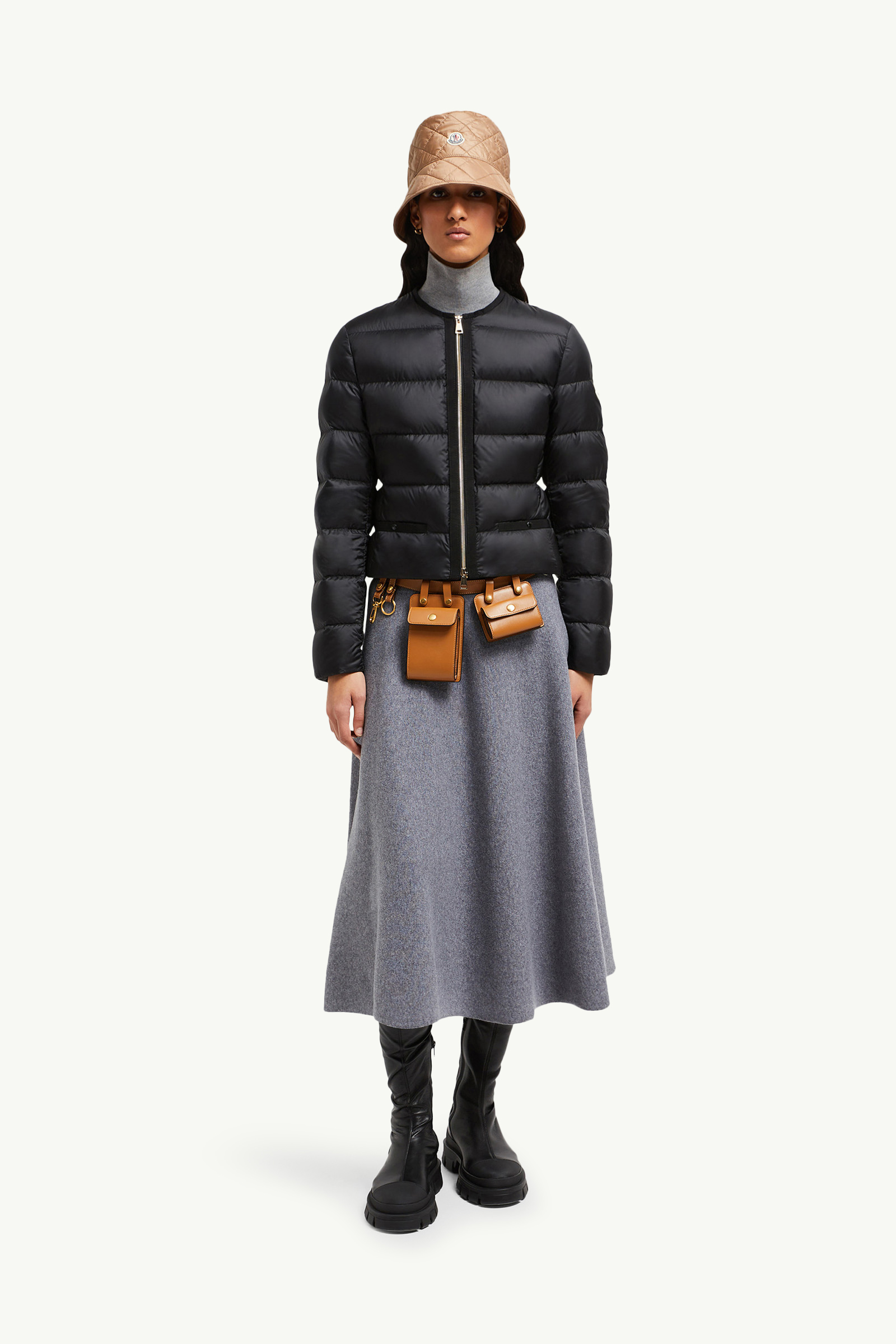 秋冬新品Becasse短款千鸟格女士羽绒服夹克外套黑色& 白色– 短款